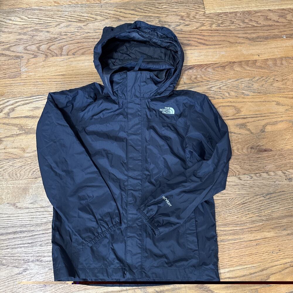 North Face Boys Rain Jacket Sm 7-8 Black HyVent Resolve Hooded Outdoors Hike